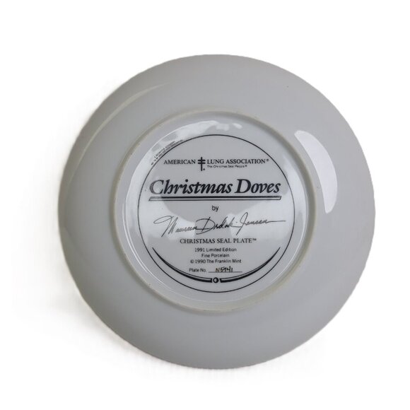 Franklin Mint American Lung Society Christmas Dove Fine Porcelain Plate Holiday - Picture 4 of 6